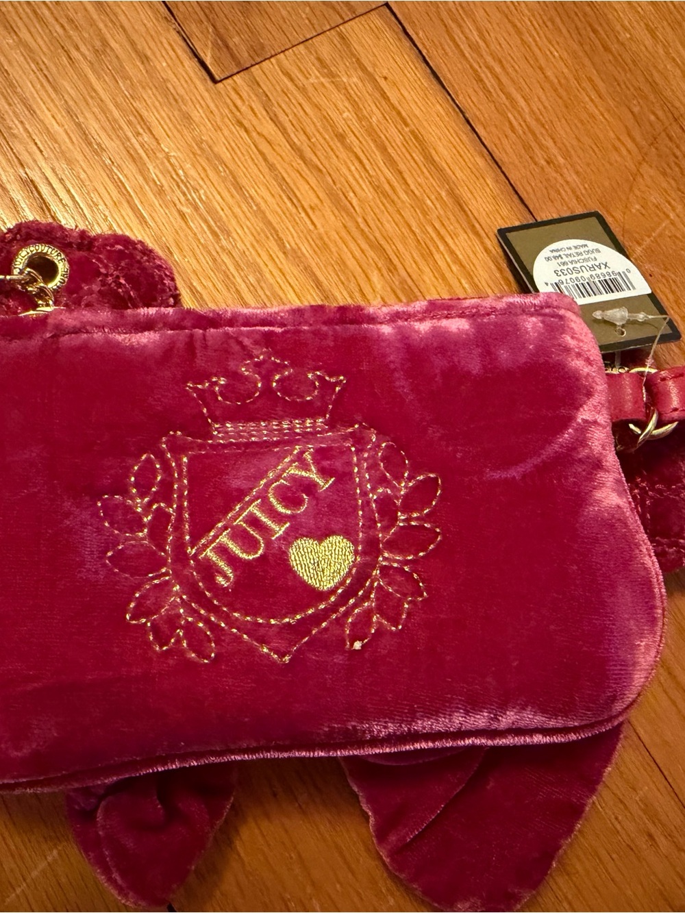 Juicy Couture Fuchsia Velvet Wristlet with Gold Crest